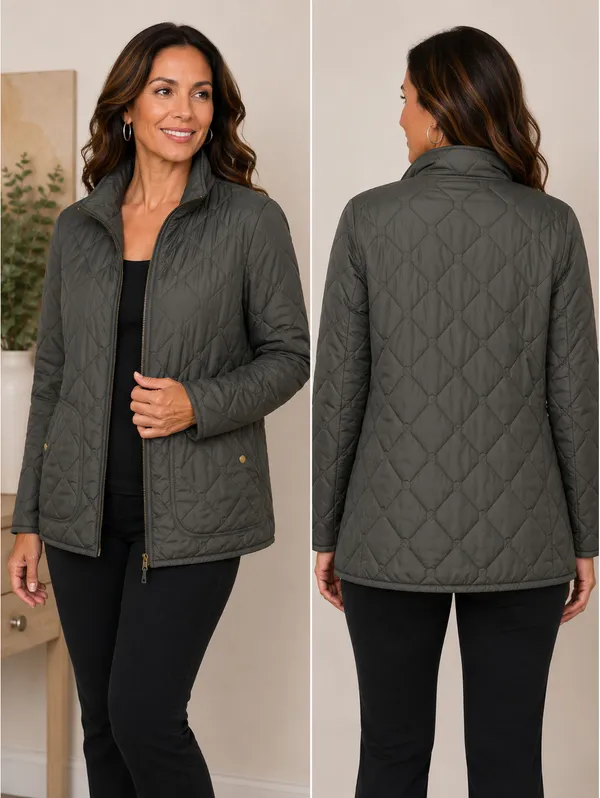Eddie Bauer Quilted Olive‎ Green Jacket with Snap and Zipper Closure - Image 2