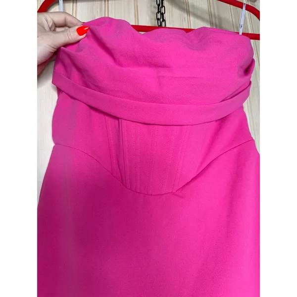 NWT Lulus Dramatic Intent Hot Pink Strapless Corset Bodycon Mini Dress Party L - Image 4