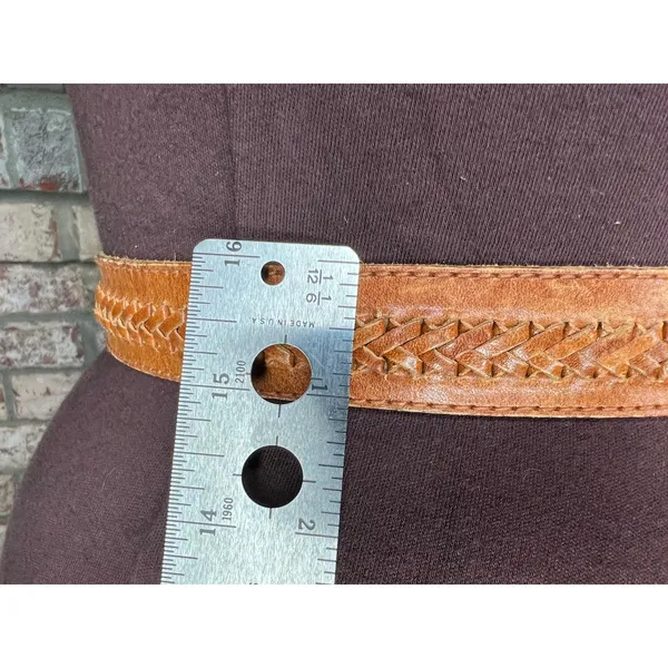 Liz Claiborne belt genuine leather brown braided skinny western - Image 7