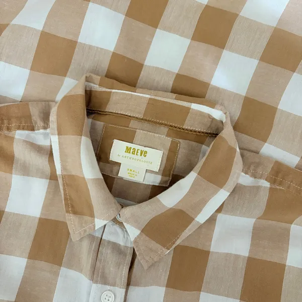 Anthropologie MAEVE Bennet Buttondown Buffalo Check Shirt Brown White Small - Image 11