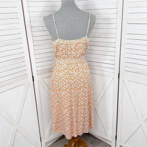 A Loves A Ditsy Floral Button Front‎ Spaghetti Strap Sundress Orange Pink Small - Image 4