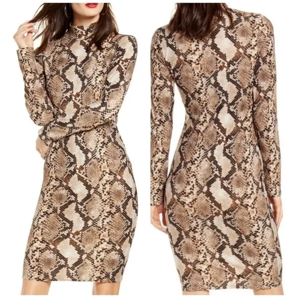 Leith Snakeskin Bodycon Midi Dress Turtleneck Long Sleeve Nordstrom M - Image 8