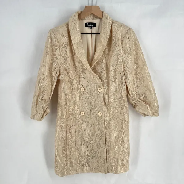 Lulus‎ Ronan Blazer Dress Womens M Red Beige Lace Floral Lined Double Breasted - Image 2