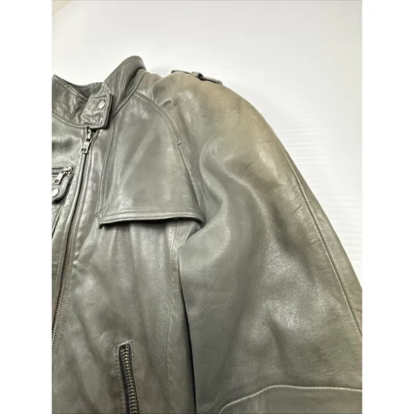 Banana Republic 100% Leather Women S Green Soft Jacket Moto Discolored - Image 2