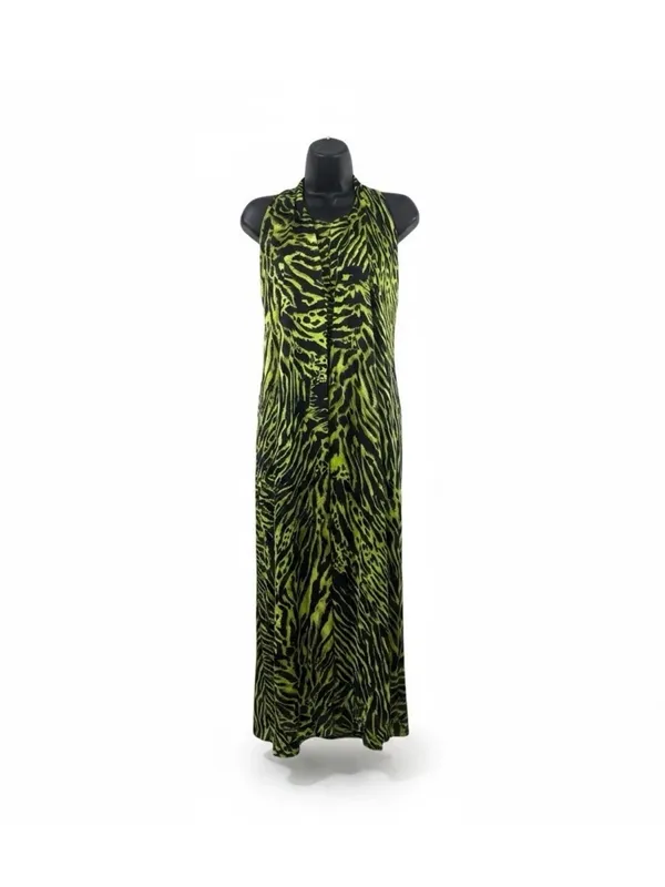 Ganni Women’s Lime Tiger Halter Top Dress Size 42/L Silk NWT Casual Evening Dres - Image 3