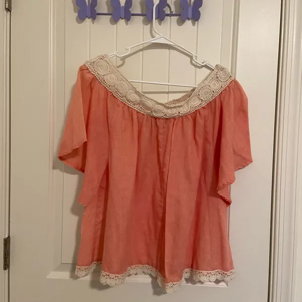 Vintage Flying Tomato women’s peach cream embroidered‎ loose fit blouse medium - Image 4