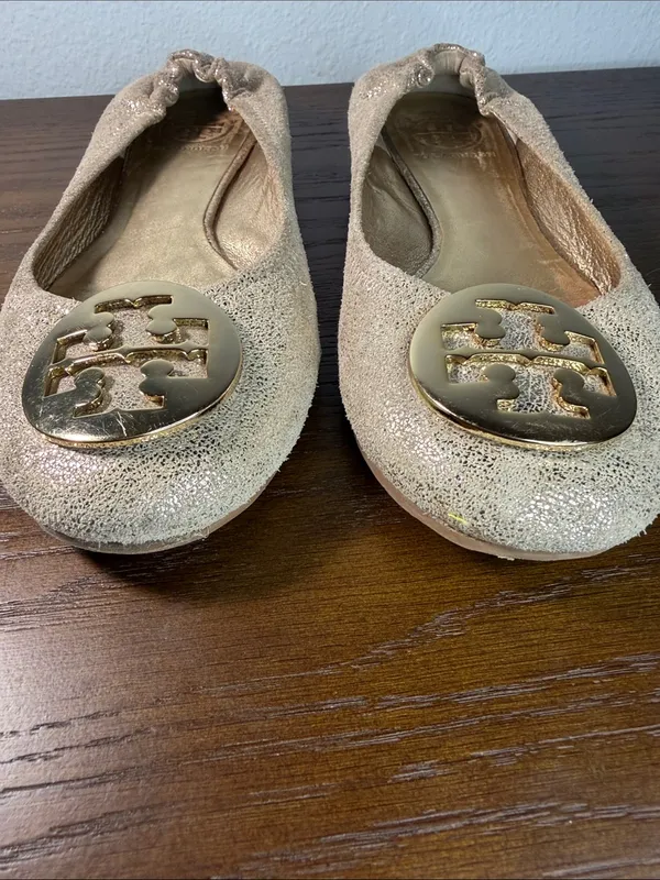 Tory Burch Gold Glitter Reva Logo Ballet Flats - Image 3