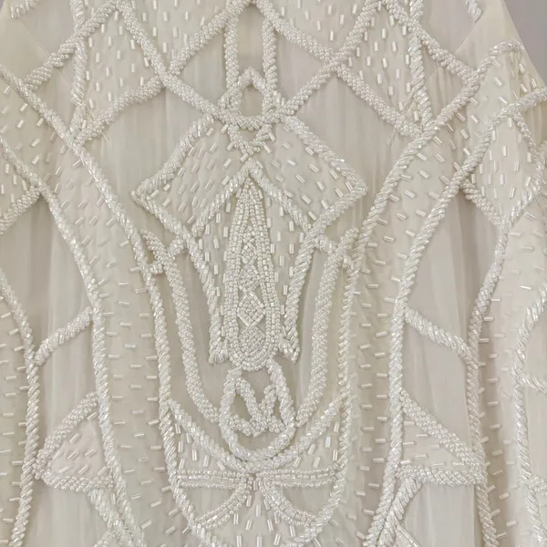 Karina Grimaldi‎ White Beaded Maxi Dress XS Neiman Marcus Art Deco Bridal Gown - Image 5