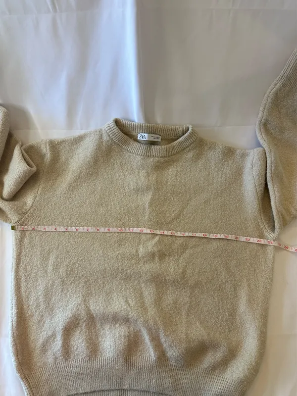 Zara Women's Beige Knit Oversized Crew Long Sleeve Pullover Sweater Top Size M - Image 4