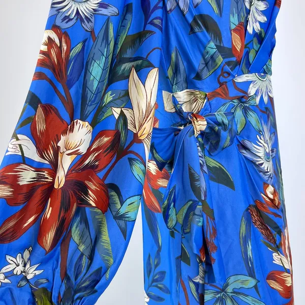 NWOT Farm Rio Blue Surreal Flowers Wrap Long Sleeve Mini Dress Size L - Image 7