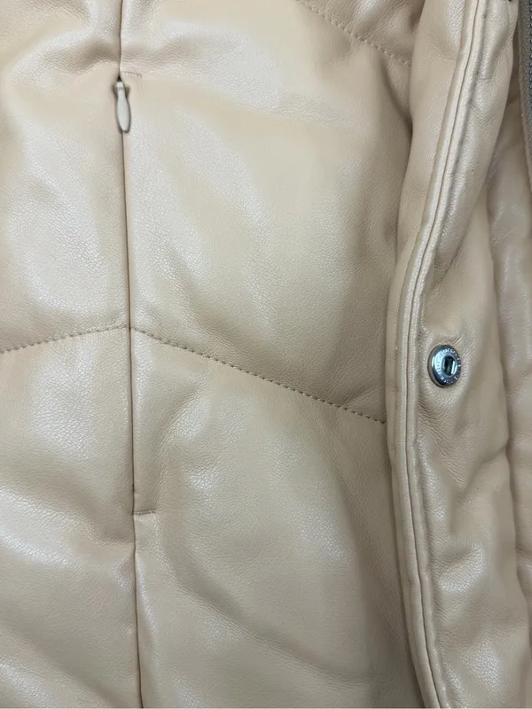 Abercrombie & Fitch Ultra Vegan Leather Puffer Jacket Camel Tan Small Hooded - Image 3
