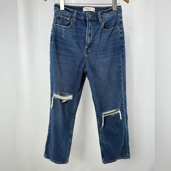 Abercrombie &‎ Fitch Ankle Straight Ultra High Rise Distressed Straight Jeans 27 - Image 3