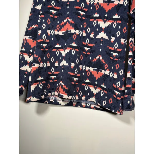 Columbia Fleece Crewneck Shirt Navy Coral Geometric Southwestern Layering Large - Image 4