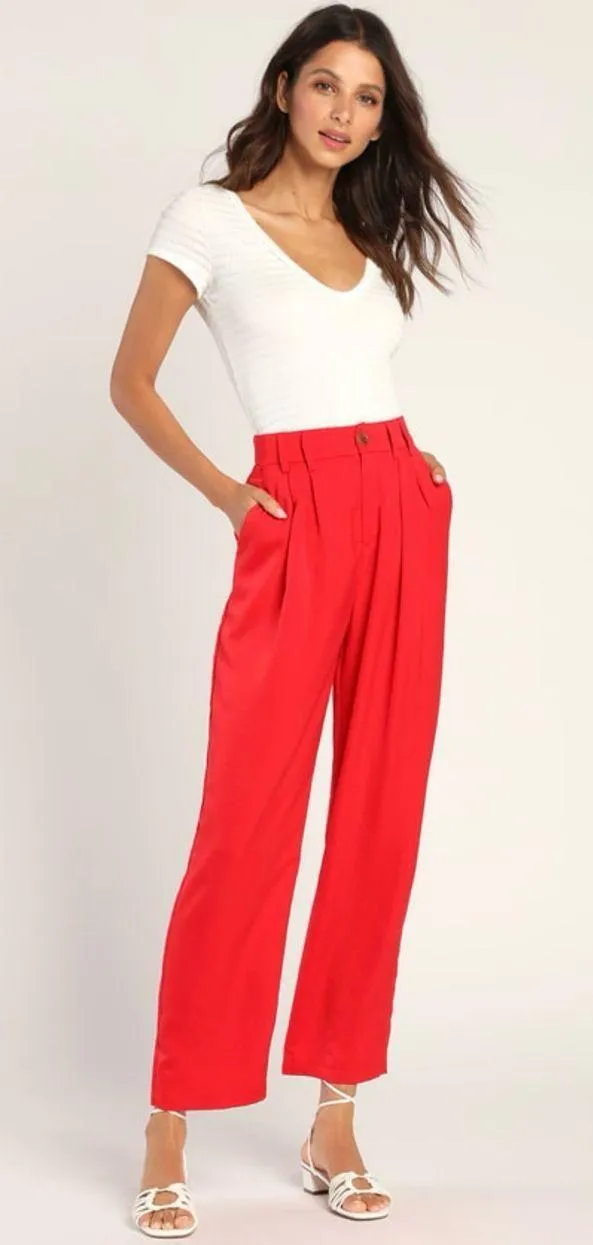 Lulus Red High-Waisted Trouser Pants - Image 5