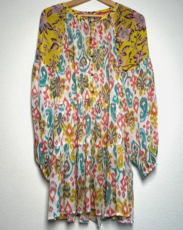 Anthropologie Maureen Babydoll Tunic Blouse Sheer Multicolor Floral Paisley M - Image 3