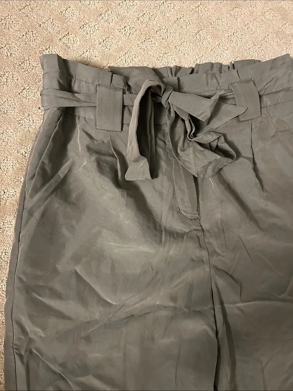 Express Olive Tie-Belt Paperbag Pants, Small - Image 2