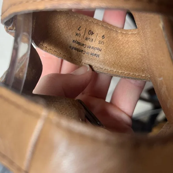 Aldo Strappy Gladiator Stacked Block Heel Leather Sandals Cognac Sz 9 - Image 12