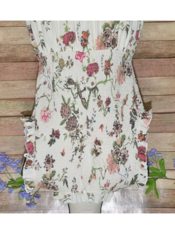 Cream Shabby Chic Floral Smocked Sleeveless Tiered Maxi Dress by Cato Size L - Image 12