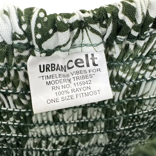 Urban Celt One Size Maxi Dress‎ Dark Green White Smocked Bodice Rayon Sundress - Image 5