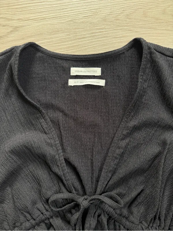 Urban Outfitters Black Tie Cropped Blouse bell sleeve coquette fairy grunge y2k - Image 2