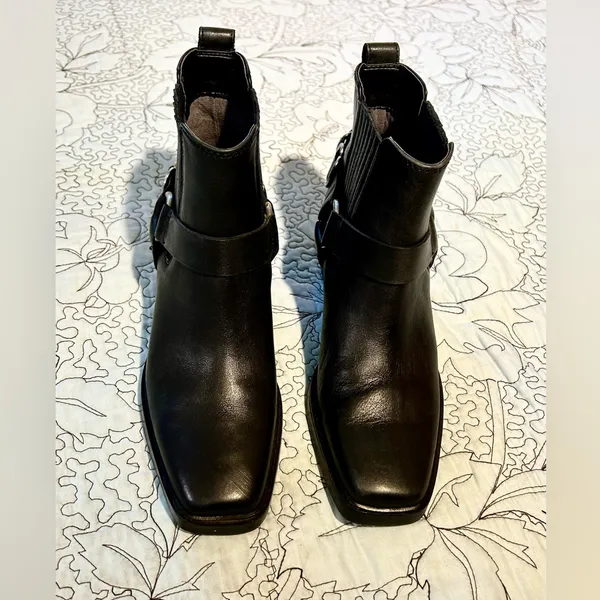 Sam Edelman Bellamie Black Leather Moto Harness Ankle Boots Block Heel Sz 6 💛 - Image 13