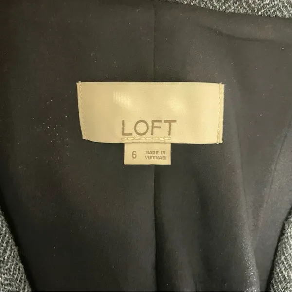 LOFT Blue/ Gray Herringbone Blazer with Navy Elbow Patches Size 6 - Image 8