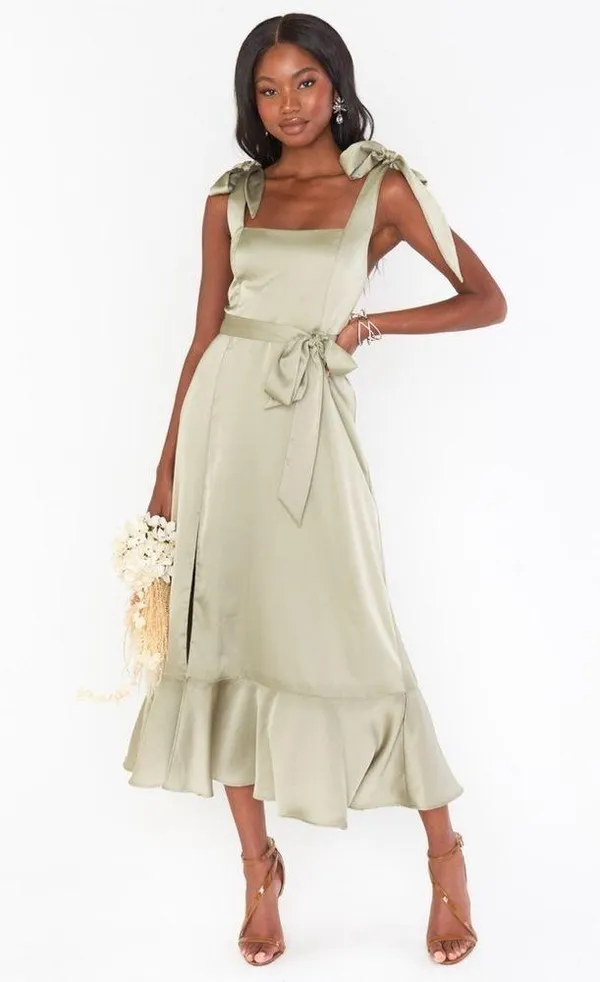SHOW ME YOUR MUMU Claire Midi Dress In Moss Green Luxe Satin - Image 9