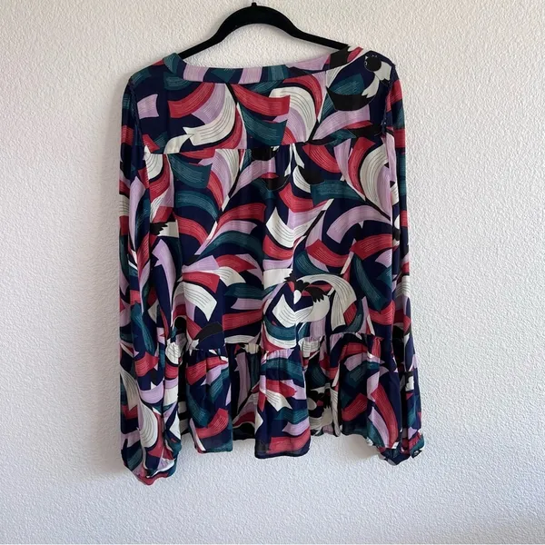 Maeve Anthropologie‎ Cheyenne Blouse Peplum Geometric Brick Navy - Image 9