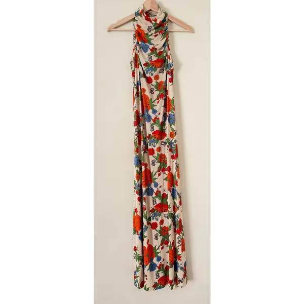 Vintage‎ Groovy Corky Craig California Maxi Dress 70s High Neck Flower Power - Image 2