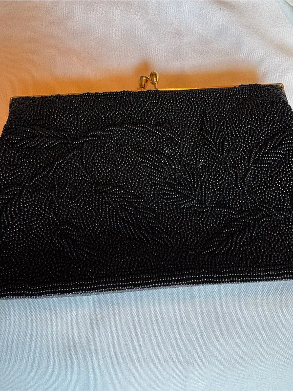 Elegant Vintage Black Beaded Evening Clutch - Image 2