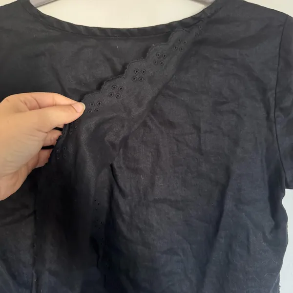 J. Crew Women Size 0 Linen Eyelet Lace Black Cross Open Back Blouse Top - Image 8