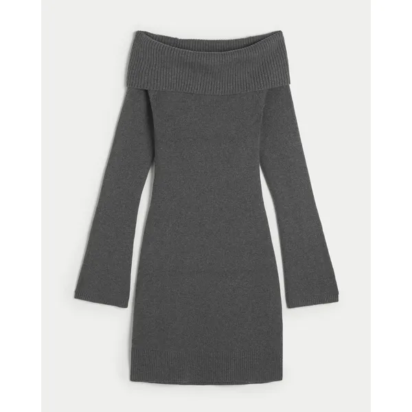 Hollister Sweater Dress Women Small Gray NWT‎ Off Shoulder Ribbed Knit Coquette - Image 4