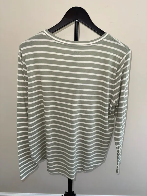 Loft Striped Long Sleeve Tee Size XL Green White - Image 3