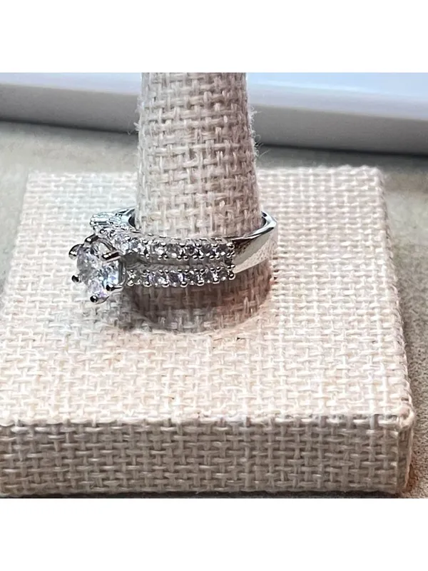 Women’s Stainless Steel Round Cut Cubic Zirconia Double Row Pavé Statement Ring - Image 3