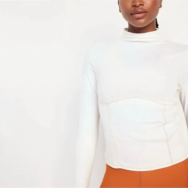 Old Navy Ultralite Mock-Neck Top Color Creme De La Creme structured long sleeve - Image 2