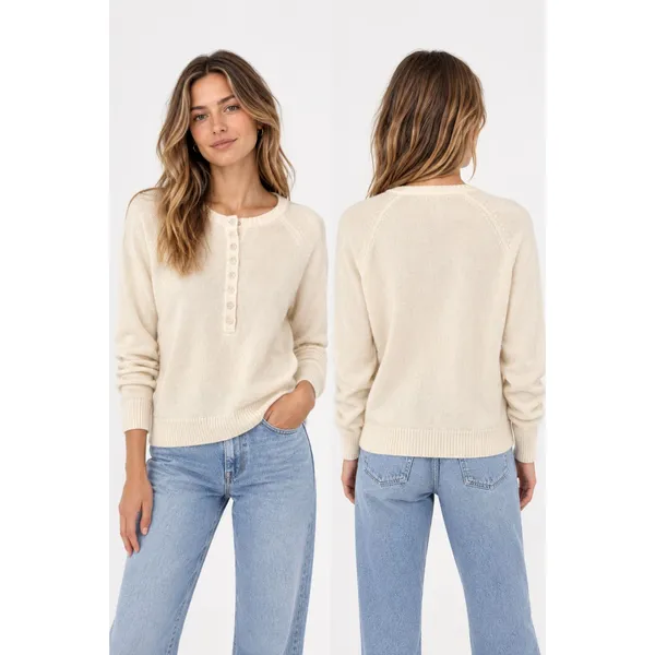 NAADAM Cashmere Quarter Button Sweater Ivory Large White - Image 2