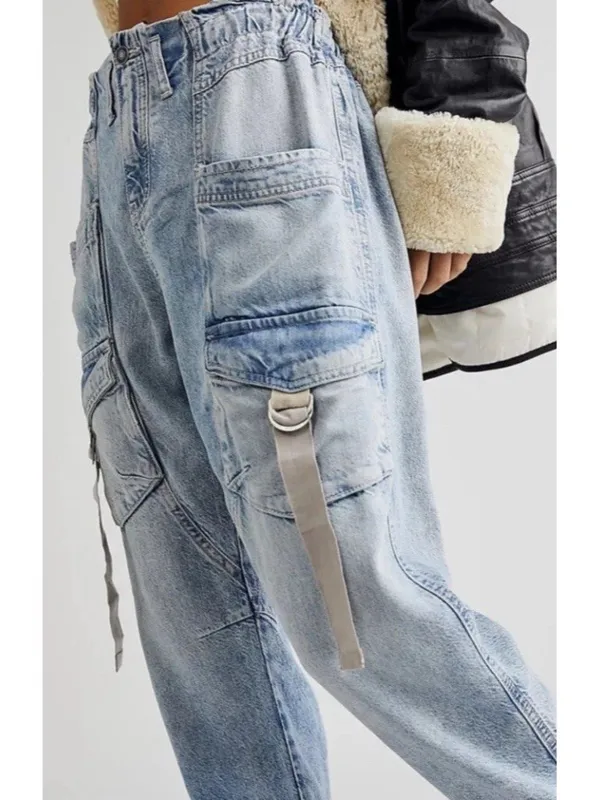 Free People We The Free Hazel Pull On Drop Waist Harem Cargo Pocket Jeans Sz Small - Image 5
