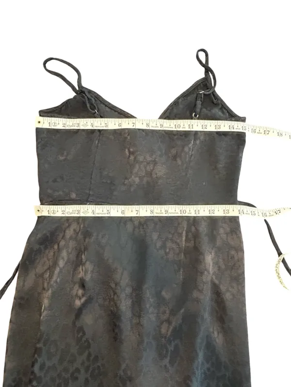 Abercrombie & Fitch BLK leopard satin ruffle wrap dress goth grunge edgy chic M - Image 6