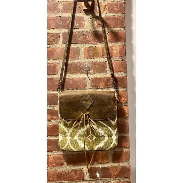 Myra Bag Olive Ikat Woven Leather Boho Western Crossbody - Image 2