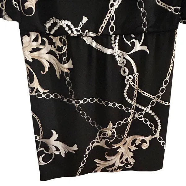 White House Black Market Women's‎ Blouson Dress S Chain Link Print Black - Image 8