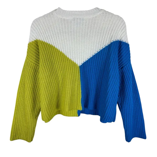 Sincerely Jules Blue Green Cream Long Sleeve Oversized Chunky Knit Sweater Large - Image 3