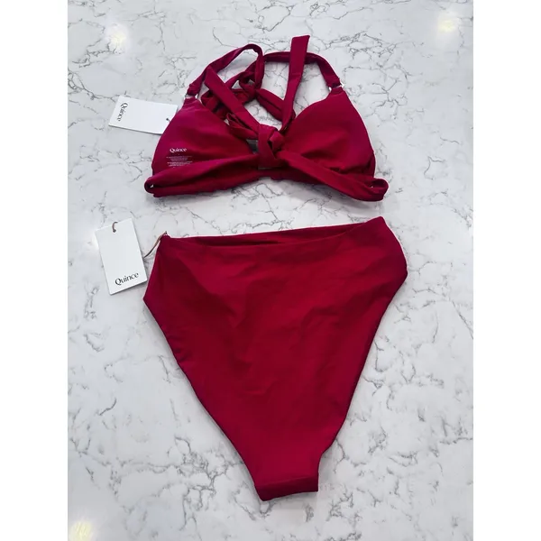 NWT Quince Cherry Red Italian Full Coverage Ring Triangle Bikini Top & Bottom S - Image 2