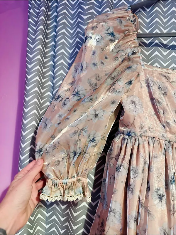 NWOT Mable | Taylor Floral Organza Ruffle Sleeve Babydoll Dress, Small - Image 3