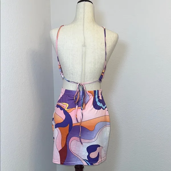 Pink‎ and Purple Mini Pencil Skirt and top Set for Casual Wear - Image 3