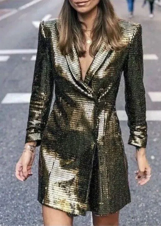 metallic gold blazer sequin wrap tuxedo dress - Image 2