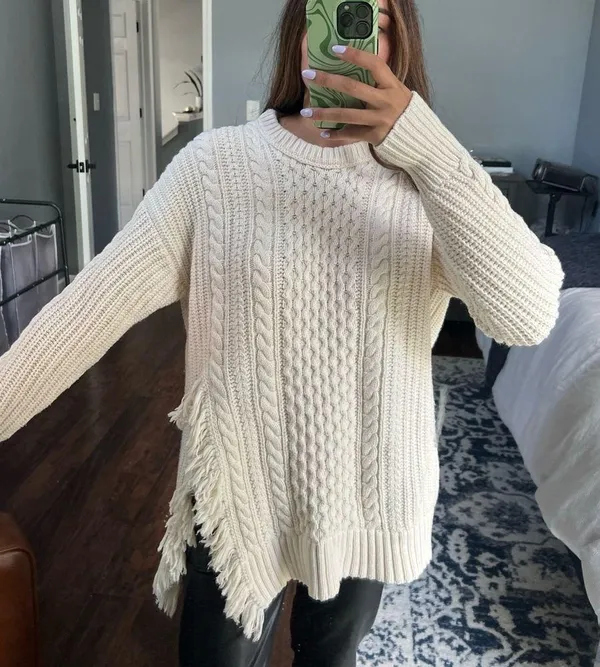 J.Crew Cozy Cable Knit Sweater with Fringe Slit - Image 5