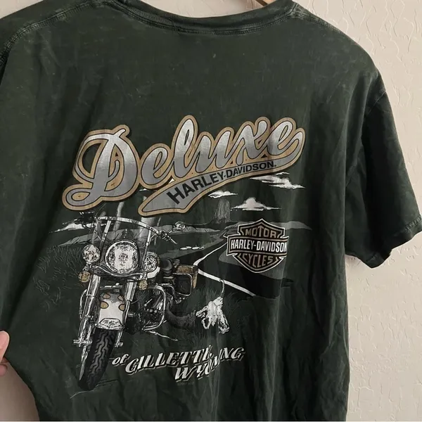 Harley Davidson Green Wyoming Graphic Tee Skull - Image 6