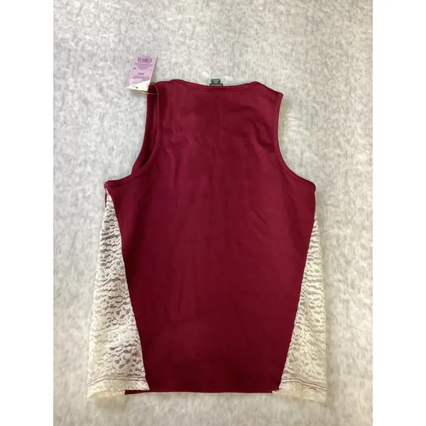 Wild Fable Burgundy Swan Graphic Muscle‎ Tank Top with Lace Side Panels XXS NEW - Image 4
