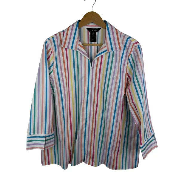 Ali Miles Rainbow Striped Blouse Medium Multicolor Pastel Colorful Office Bright - Image 2
