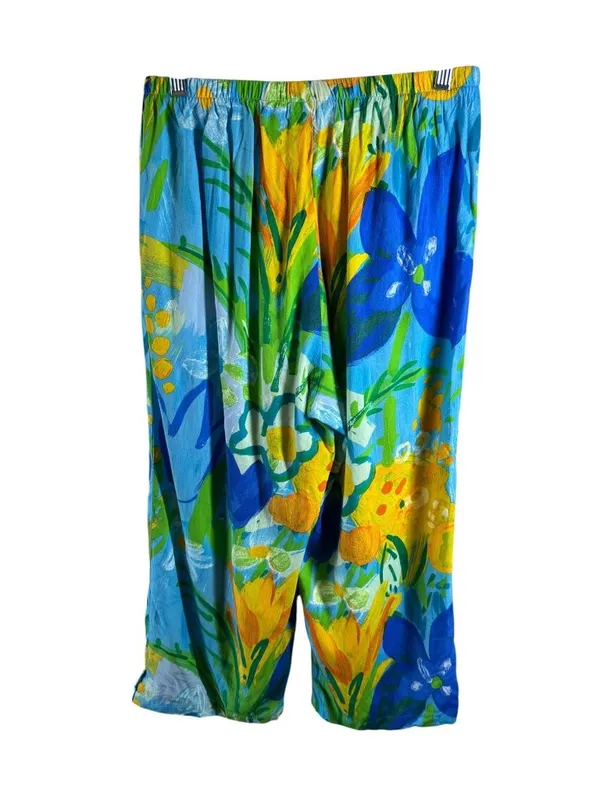 Jams World Hawaii Tropical Floral Wide Leg Cropped Pants Rayon Size M/L - Image 5